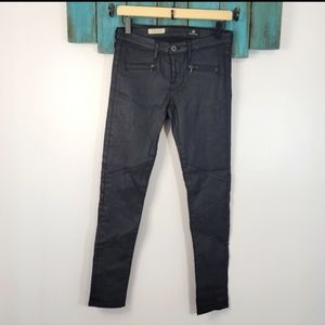 AG Adriano Goldschmied "The Moto Legging" black slick skinny jeans
